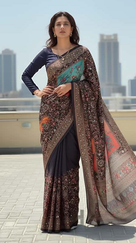 Heavy Marsh mellow georgette saree