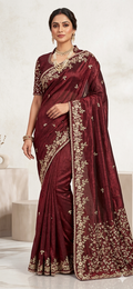 Jimmy Choo-Inspired Maroon Embellished Designer Saree