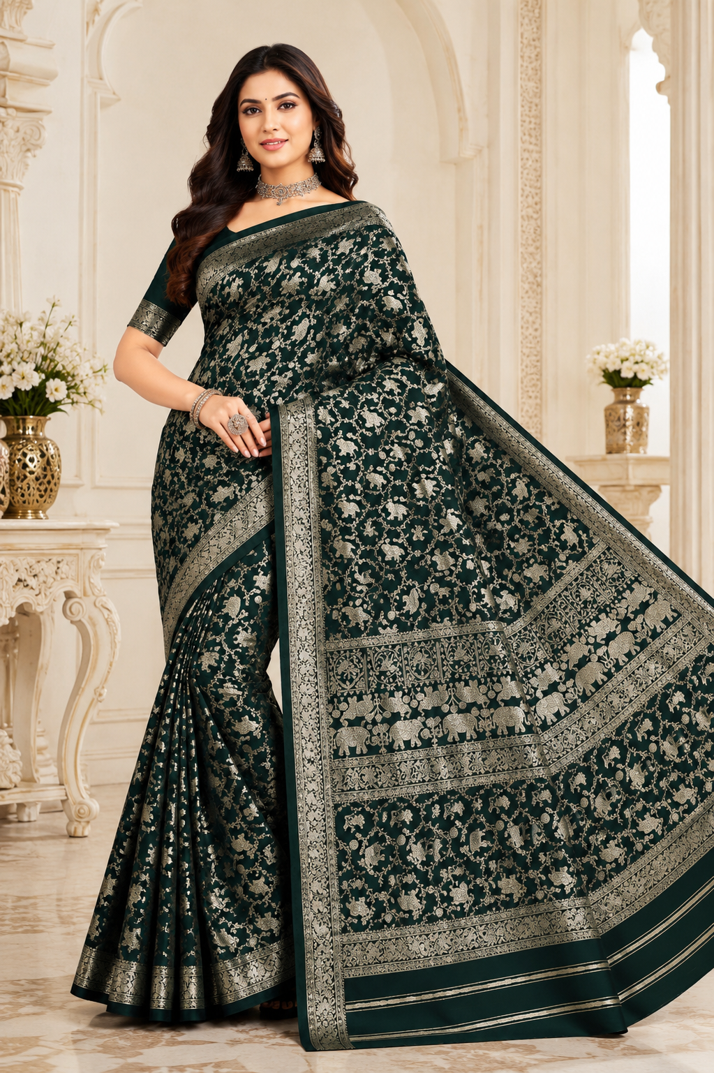 Royal Elephant Zari Weaving Banarasi Saree