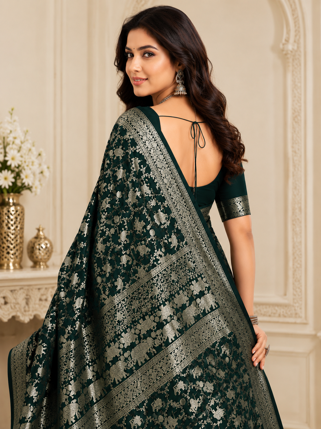 Royal Elephant Zari Weaving Banarasi Saree