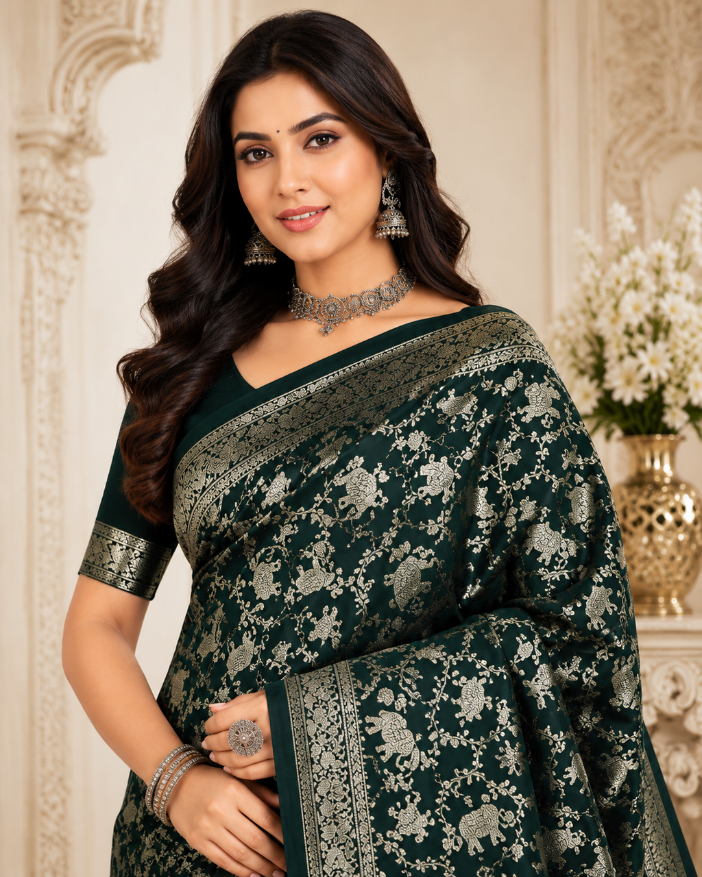 Royal Elephant Zari Weaving Banarasi Saree