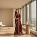 Jimmy Choo-Inspired Maroon Embellished Designer Saree