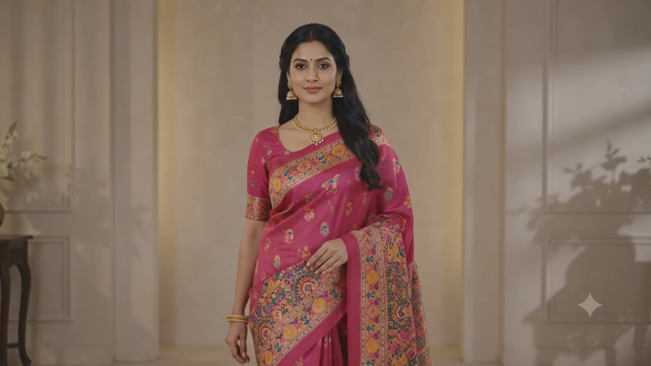 Pashmina Silk Saree with Multi Colored Digital Print